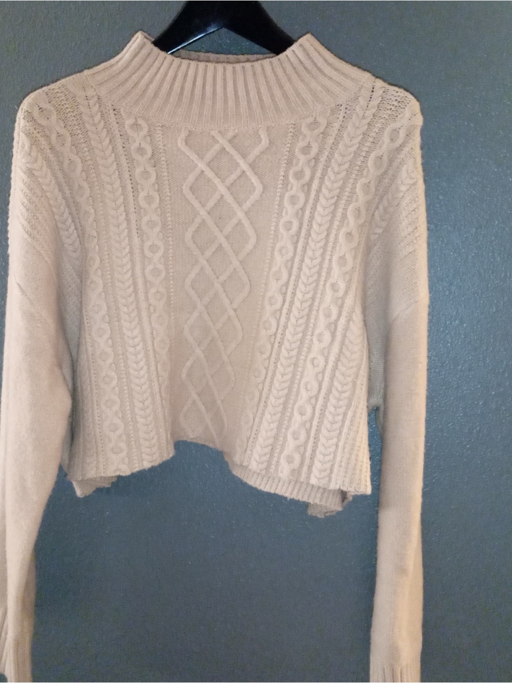 LOFT Cream Cable-Knit Cropped Turtleneck Sweater
